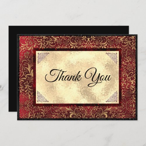 Elegant red floral faux gold thank you card