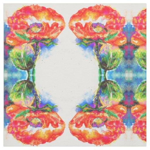 Elegant red floral flowers red poppies fabric