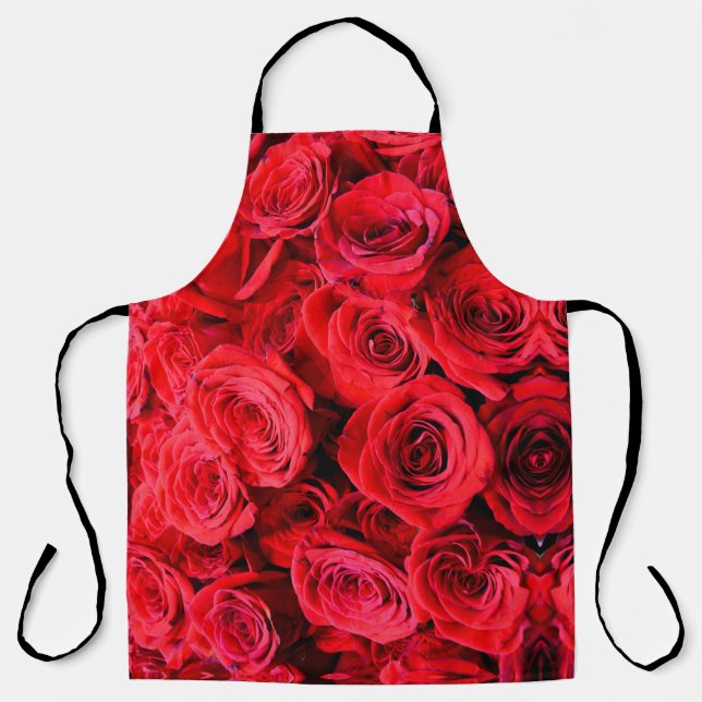 Elegant red floral flowers Red Roses rose garden Apron (Front)