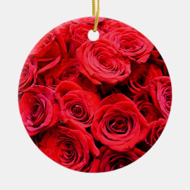 Elegant red floral flowers Red Roses rose garden Ceramic Ornament (Front)