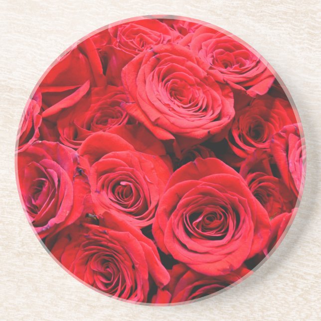 Elegant red floral flowers Red Roses rose garden Drink Coaster (Front)