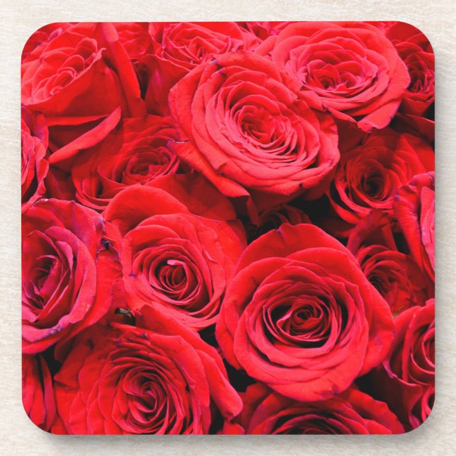 Elegant red floral flowers Red Roses rose garden Drink Coaster (Front)