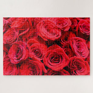 Elegant red floral flowers Red Roses rose garden Jigsaw Puzzle