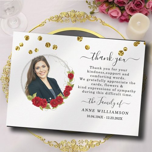 Elegant Red Floral Funeral Thank You Card