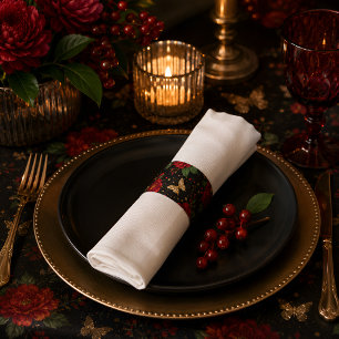 Elegant Red Floral Gold Butterfly Napkin Bands