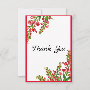 Elegant Red Floral Greenery traditional Thank You Card