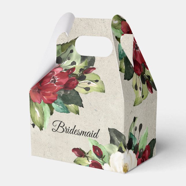 Elegant Red Floral Grunge Wedding Bridesmaid Favor Boxes (Front Side)