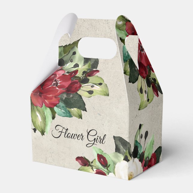 Elegant Red Floral Grunge Wedding Flower Girl Favor Boxes (Front Side)