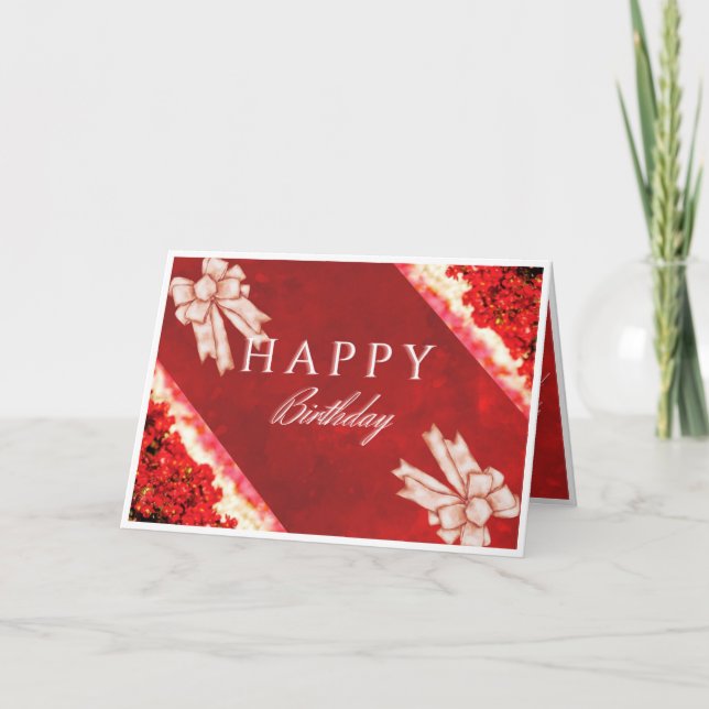 Elegant Red Floral Happy Birthday Card (Front)