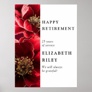 Elegant Red Floral Happy Retirement Welcome Sign