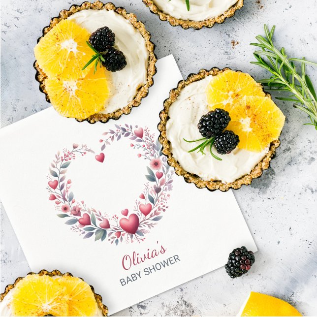 Elegant Red Floral Heart Baby Shower Napkins (Creator Uploaded)