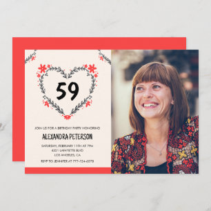 Elegant Red Floral Heart for her 59th birthday Invitation