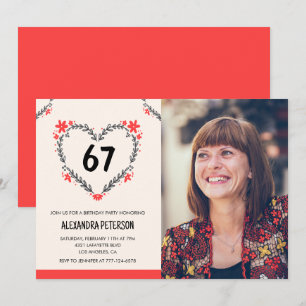 Elegant Red Floral Heart for her 67th birthday Invitation