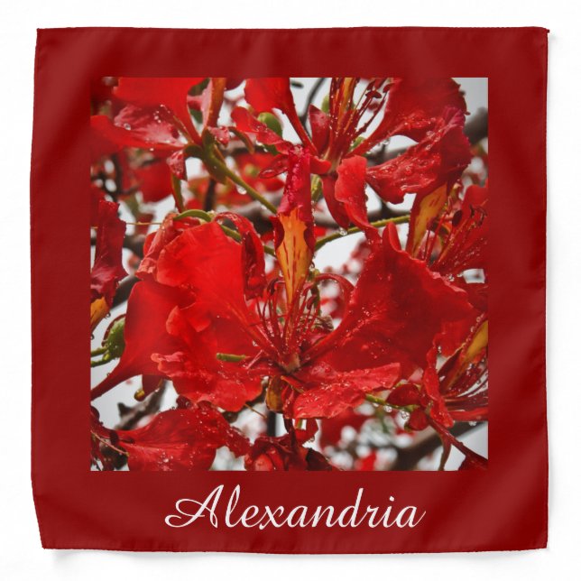 Elegant Red Floral Modern Nature Flowers Custom Bandana (Front)