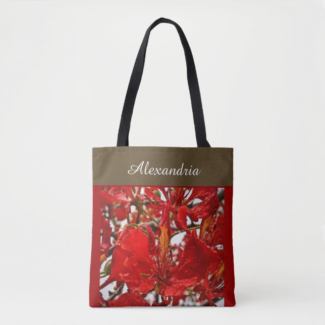 Elegant Red Floral Modern Personalize Tote Bag (Front)