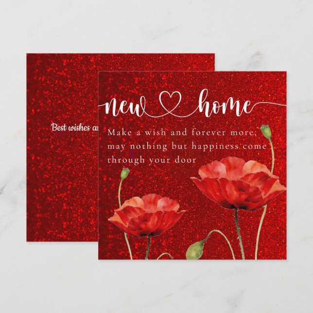 Elegant Red Floral New Home Housewarming Card (Front/Back)