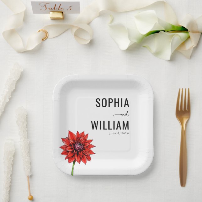 Elegant Red Floral Paper Plates (Wedding)
