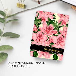 Elegant Red Floral Pattern Add Your Name iPad Pro Cover