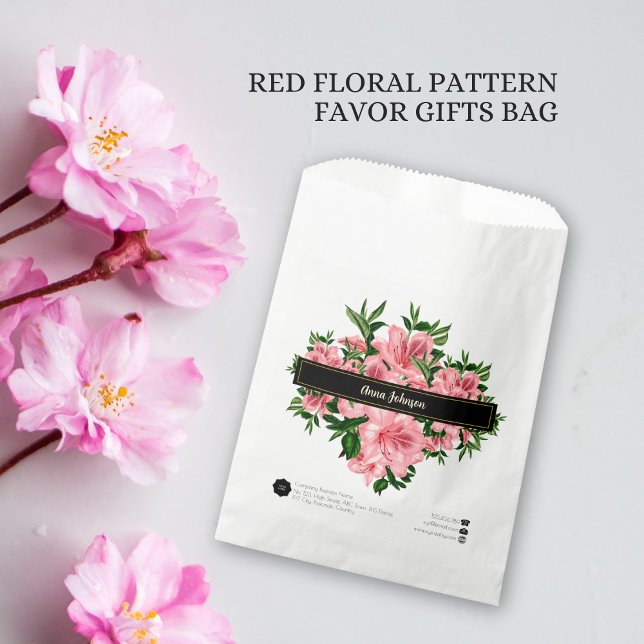 Elegant Red Floral Pattern Custom Name Company  Favor Bag (Creator Uploaded)