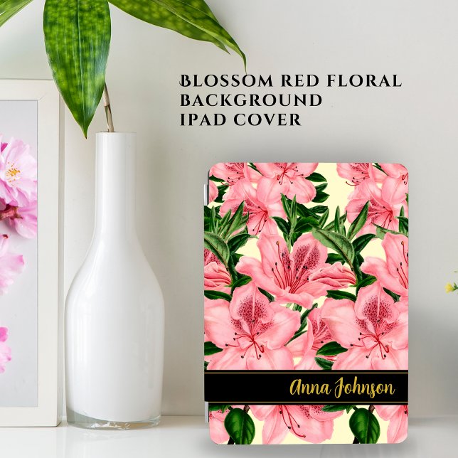 Elegant Red Floral Pattern Personalized Name  iPad Air Cover (Creator Uploaded)