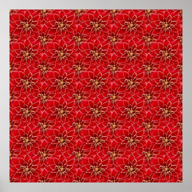Elegant Red Floral Pattern Poster (Front)