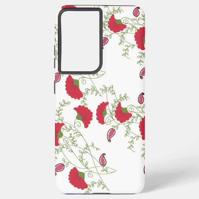 . Elegant Red Floral Pattern White Samsung Galaxy  Case (Back)