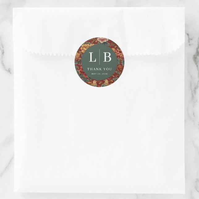 Elegant Red Floral Pheasant Motive Classic Round Sticker (Bag)