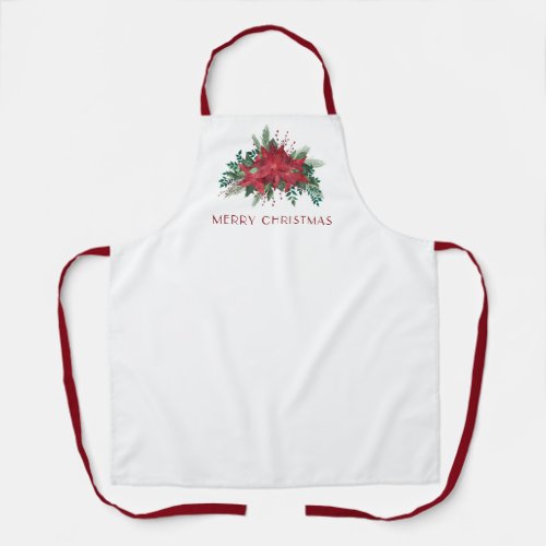 Elegant Red Floral Poinsettia Christmas  Apron