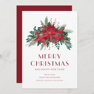 Elegant Red Floral Poinsettia Merry Christmas