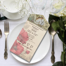 Elegant Red Floral Poppy on Cream Couple Photo