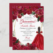 Elegant Red Floral Quinceanera Birthday Invitation (Front/Back)