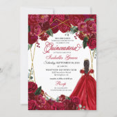 Elegant Red Floral Quinceanera Birthday Invitation (Front)