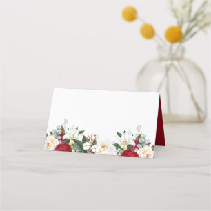 Elegant Red Floral Quinceañera Birthday Place Card