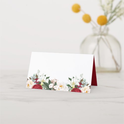 Elegant Red Floral Quinceaera Birthday Place Card