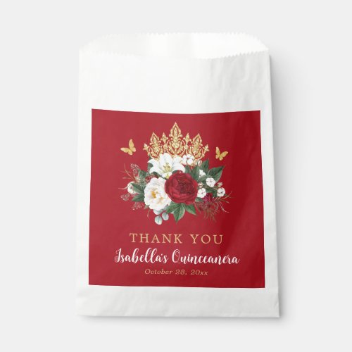 Elegant Red Floral Quinceaera Thank You Favor Bag