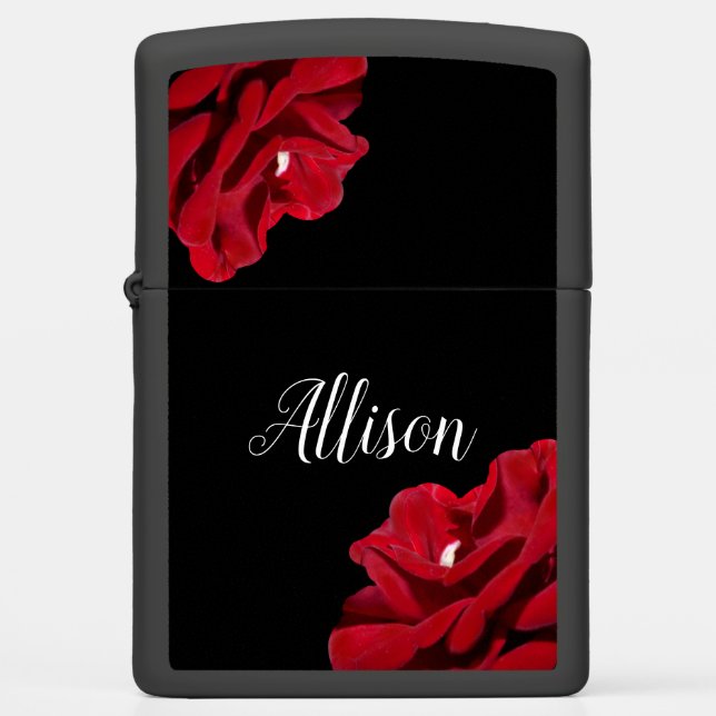 Elegant Red Floral Roses Personalized Women's Zippo Lighter (Front)