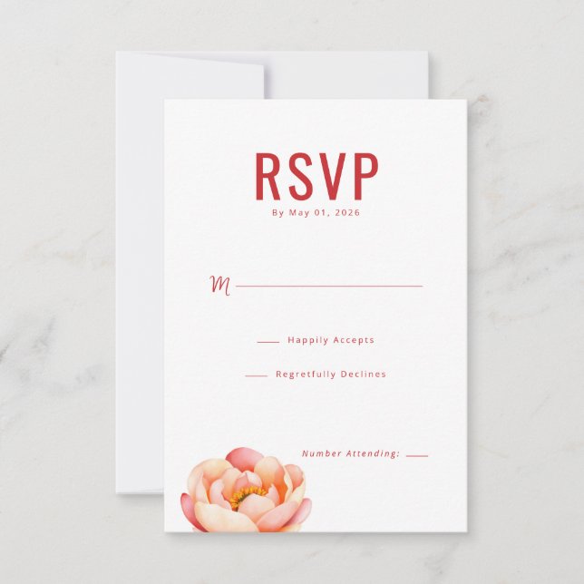 Elegant Red Floral RSVP Card (Front)