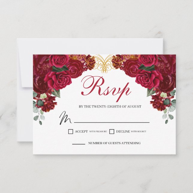 Elegant Red Floral RSVP Enclosure Card (Front)