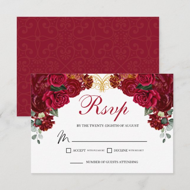 Elegant Red Floral RSVP Enclosure Card (Front/Back)
