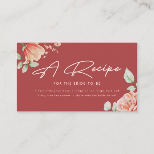 Elegant Red Floral Script "Recipe for the Bride" Enclosure Card