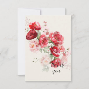 Elegant Red Floral Simple Cream Wedding Thank You Card