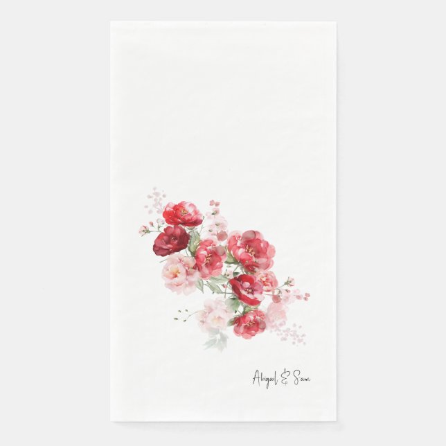 Elegant Red Floral Simple Custom Wedding Guest Paper Guest Towels (Front)