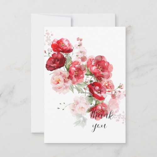 Elegant Red Floral Simple Custom Wedding Thank You Card