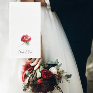 Elegant Red Floral Stem Personalized Wedding Paper Guest Towels