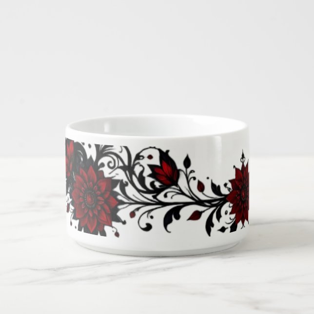 Elegant Red Floral Swirl Mug – Gothic Black & Red  (Center)