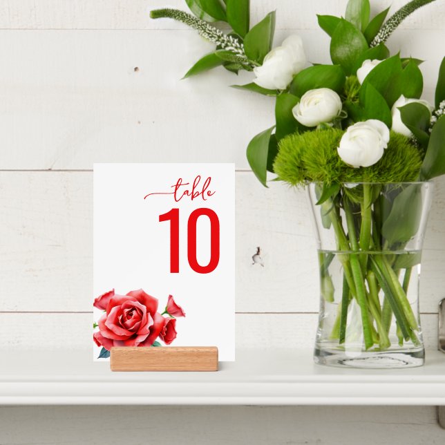 Elegant Red Floral Table Sign Holder (Insitu 4)