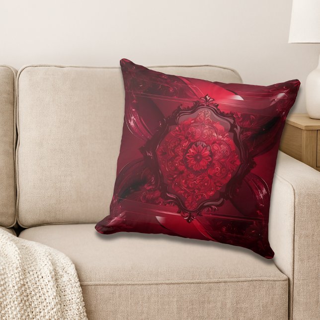 Elegant Red Floral Throw Pillow (Creator Uploaded)