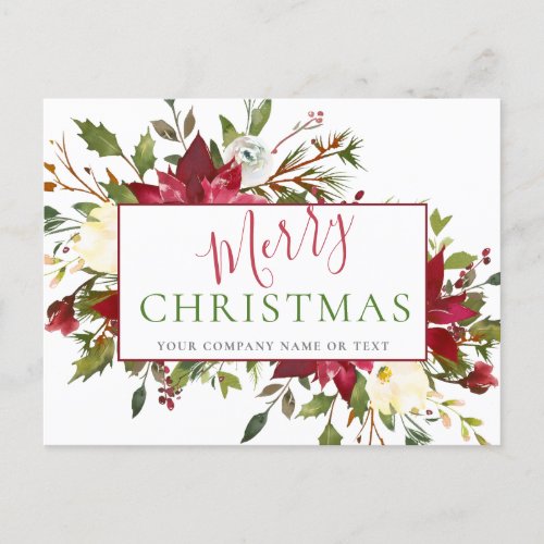 Elegant Red Floral Typography Company Christmas Holiday Postcard