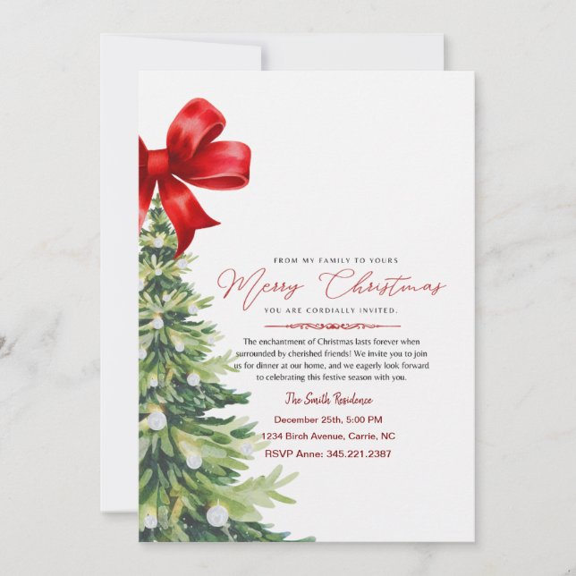 Elegant Red Floral Watercolor Christmas Invitation (Front)