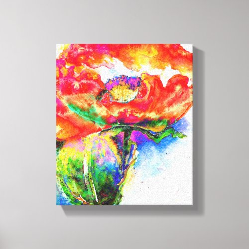 Elegant red floral watercolor painting canvas print